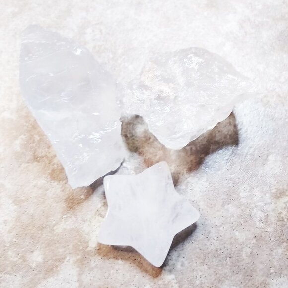 Rock Crystal Quartz Bundle: 1 Star + 2 Chunks!!! Reiki Meditation Altars - Picture 10 of 11